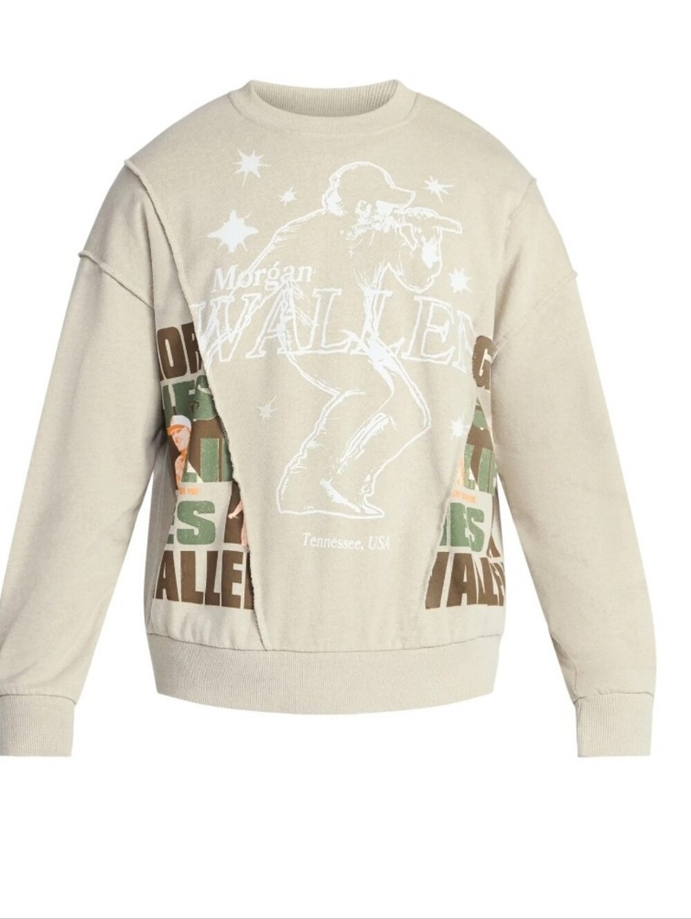Morgan Wallen Men's Boxy Oversized Split Graphic Crewneck Sweatshirt, Sizes